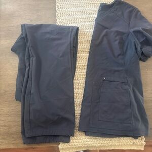 Grey and burgundy scrub sets